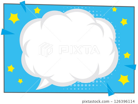 Fluffy American comic book style speech bubble frame on blue background 126396114