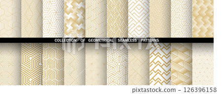 Geometric set of seamless golden and white patterns. Simple vector graphics 126396158