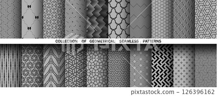 Geometric set of seamless black and white patterns. Simple vector graphics. 126396162