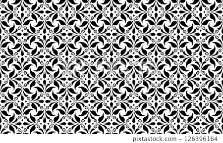 Flower geometric pattern. Seamless vector background. White and black ornament. Ornament for fabric, wallpaper, packaging. Decorative print. Flower geometric pattern. Seamless vector background. White and black ornament. Ornament for fabric, wallpaper, packaging. Decorative print. 126396164