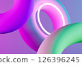 3d rendering of neon donuts. Neon background. 126396245