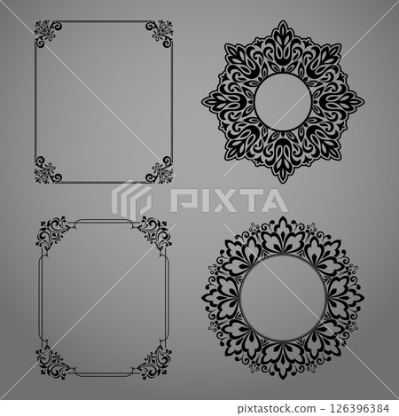 Set of decorative frames Elegant vector element for design in Eastern style, place for text. Floral black and gray borders. Lace illustration for invitations and greeting cards 126396384