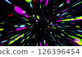 Abstract tunnel of a multicolor spectrum background. Bright rays of neon light and colorful glowing lines moving speed through the dark. 126396454