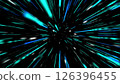 Abstract tunnel of a multicolor spectrum background. Bright rays of neon light and colorful glowing lines moving speed through the dark. 126396455