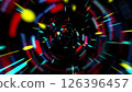 Abstract tunnel of a multicolor spectrum background. Bright rays of neon light and colorful glowing lines moving speed through the dark. 126396457