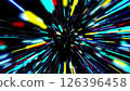 Abstract tunnel of a multicolor spectrum background. Bright rays of neon light and colorful glowing lines moving speed through the dark. 126396458