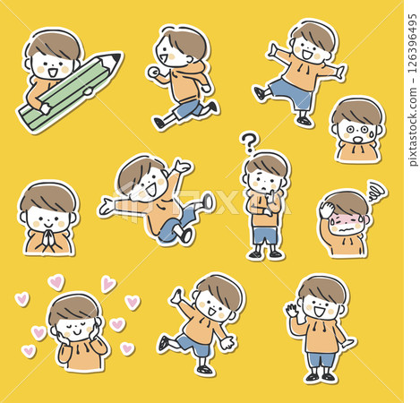Cute boy illustration set with white border 126396495