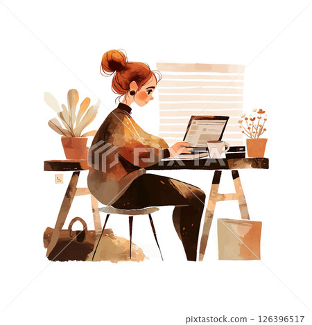 Working from home in a cozy environment with plants and natural light during the day Working from home in a cozy environment with plants and natural light during the day 126396517