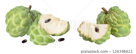 Sugar apple or custard apple isolated on white background with full depth of field. Exotic tropical Thai annona or cherimoya fruit 126396621