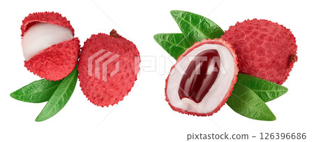 lychee fruit isolated on white background with  full depth of field. Top view. Flat lay 126396686
