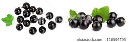 black currant with leaves isolated on white background . Top view. Flat lay pattern black currant with leaves isolated on white background . Top view. Flat lay pattern 126396703