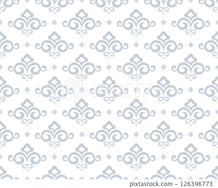 Floral pattern. Seamless vector background. Vintage wallpaper in the Baroque style. White and gray ornament for fabric, wallpaper, packaging. Ornate Damask flower illustration 126396773