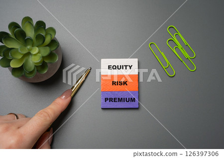 Equity risk premium concept. Excess return that investing in the stock market provides over a risk-free rate, compensating investors for taking on higher risk. Blocks with word Equity risk premium concept. Excess return that investing in the stock market provides over a risk-free rate, compensating investors for taking on higher risk. Blocks with word 126397306