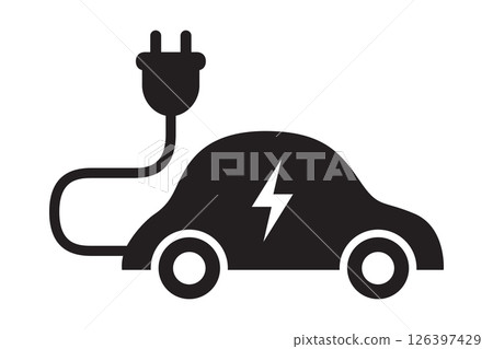 electric car with charging cable pictogram isolated vector illustration 126397429