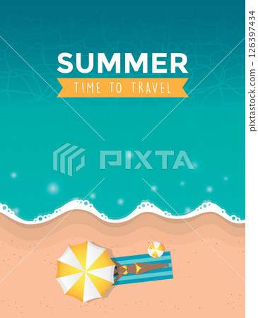 girl under umbrella on beautiful beach summer day background vector illustration 126397434