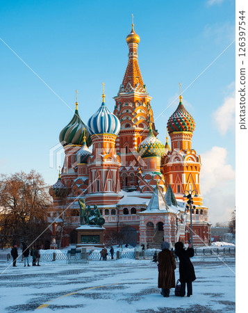 St. Basil's Cathedral on red square in Moscow 126397544