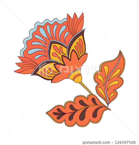 Jacobean Floral Paisley Clipart Vintage Botanical Decorative Element. Vector Fantasy Flower, Ethnic Ornament for Textile, Fabric, Wallpaper, Decoupage, Boho Isolated Design 126397580