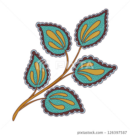 Jacobean Floral Paisley Plant Clipart Vintage Botanical Decorative Leaf Branch Element. Vector Fantasy Ethnic Ornament for Textile, Fabric, Wallpaper, Decoupage, Boho Isolated Design 126397587