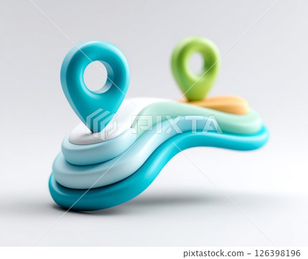 Abstract 3D Render of Pastel Location Pins on Wave 126398196