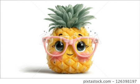 Cute Cartoon Pineapple Wearing Pink Glasses 126398197