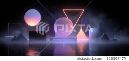 Abstract Geometric Shapes Glowing in Dark Night 126398475