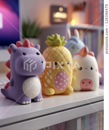 Cute Pastel Figurines of Dragon Pineapple Unicorn 126398479