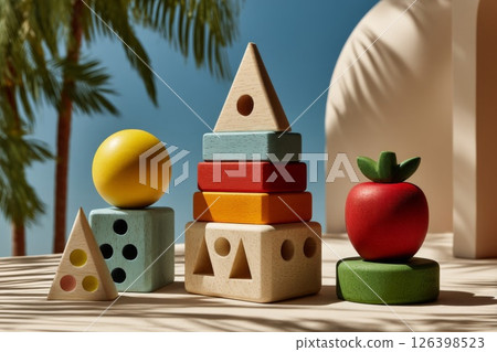 Colorful Stacking Blocks for Kids on Beach 126398523