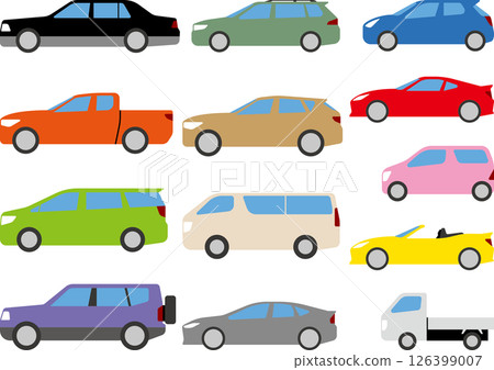 Set of various body types car side view simple illustrations 126399007