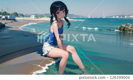 坐在沙灘上的女孩 126399008