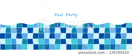 Summer Swimming Pool Floor Tiles Vector Banner, Blue Ceramic Tile Background for Holiday Brochure and Flyer Designs 126399420