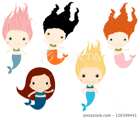 Cute vector mermaids characters on flat style 126399441