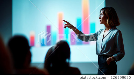 East Asian woman presenting data with confidence during a corporate meeting 126399630