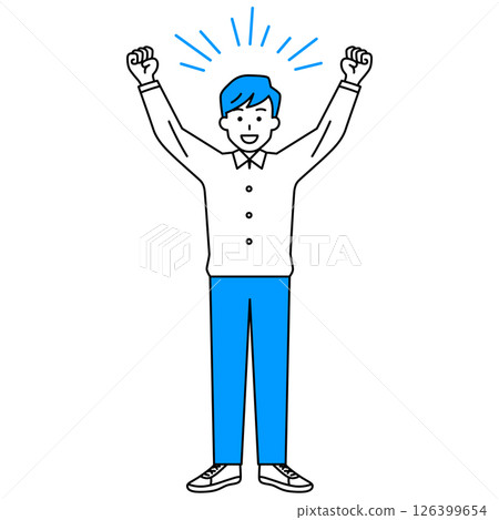 Casual man cheering with arms raised (full body) 126399654