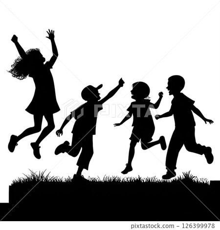 Silhouette of children playing transparent background 126399978