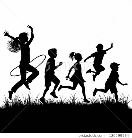 Silhouette of children playing transparent background Silhouette of children playing transparent background 126399984