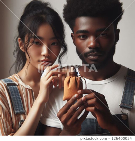 A Japanese woman and a black man smelling perfume! Teens, 20s, 30s, 40s? A lovey-dovey couple A Japanese woman and a black man smelling perfume! Teens, 20s, 30s, 40s? A lovey-dovey couple 126400034