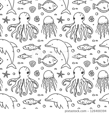 Seamless pattern with sea creatures 126400394