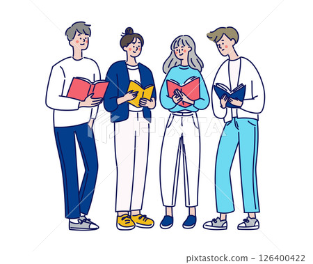 Illustration of college students preparing for class Illustration of college students preparing for class 126400422