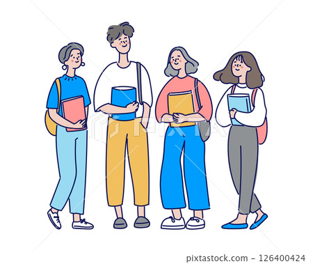 Group of middle school students going to school Group of middle school students going to school 126400424