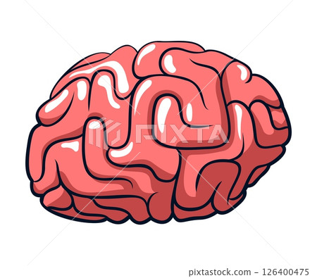 Pink cartoon brain with rounded folds, isolated on white background Pink cartoon brain with rounded folds, isolated on white background 126400475