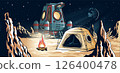 Space Camping on Alien Planet -Vector Illustration of Tent, Fire, and Rocket Lander Space Camping on Alien Planet -Vector Illustration of Tent, Fire, and Rocket Lander 126400478