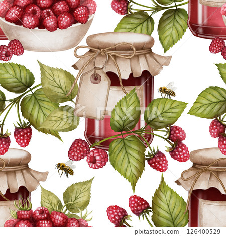 Jam and raspberry seamless pattern 126400529