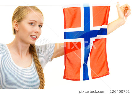 Young female with norwegian flag Young female with norwegian flag 126400791