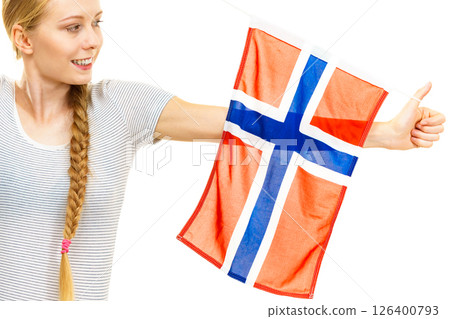 Young female with norwegian flag Young female with norwegian flag 126400793