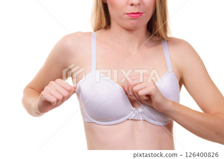 Female wearing too big bra Female wearing too big bra 126400826