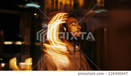 Vibrant Energy: A Group of 23 Year Old Students Enjoying Music with Motion Blur Effect. Generated image 126400847