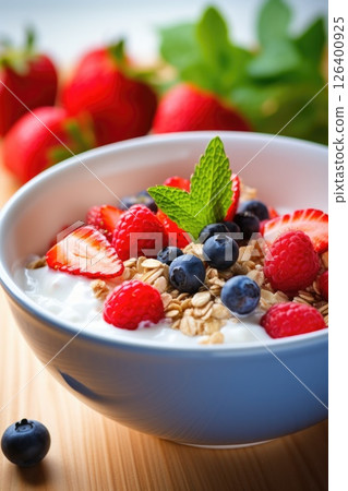 delicious porridge with berries for breakfast 126400925