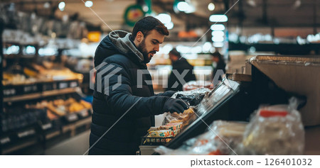 Young Man Making a Payment via Mobile Phone in a Store.Generated image 126401032