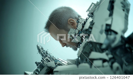 A man attempting to destroy modern technology and prevent the rise of robots and artificial intelligence. Generated image 126401047