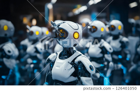 Group of Engineers Working on Robotics with Robots in a Laboratory. Generated image 126401050